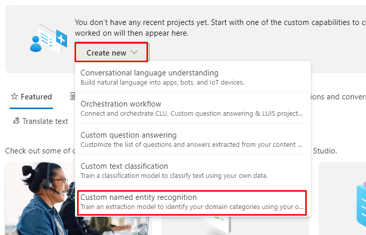 Create custom NER project using Azure Language Studio